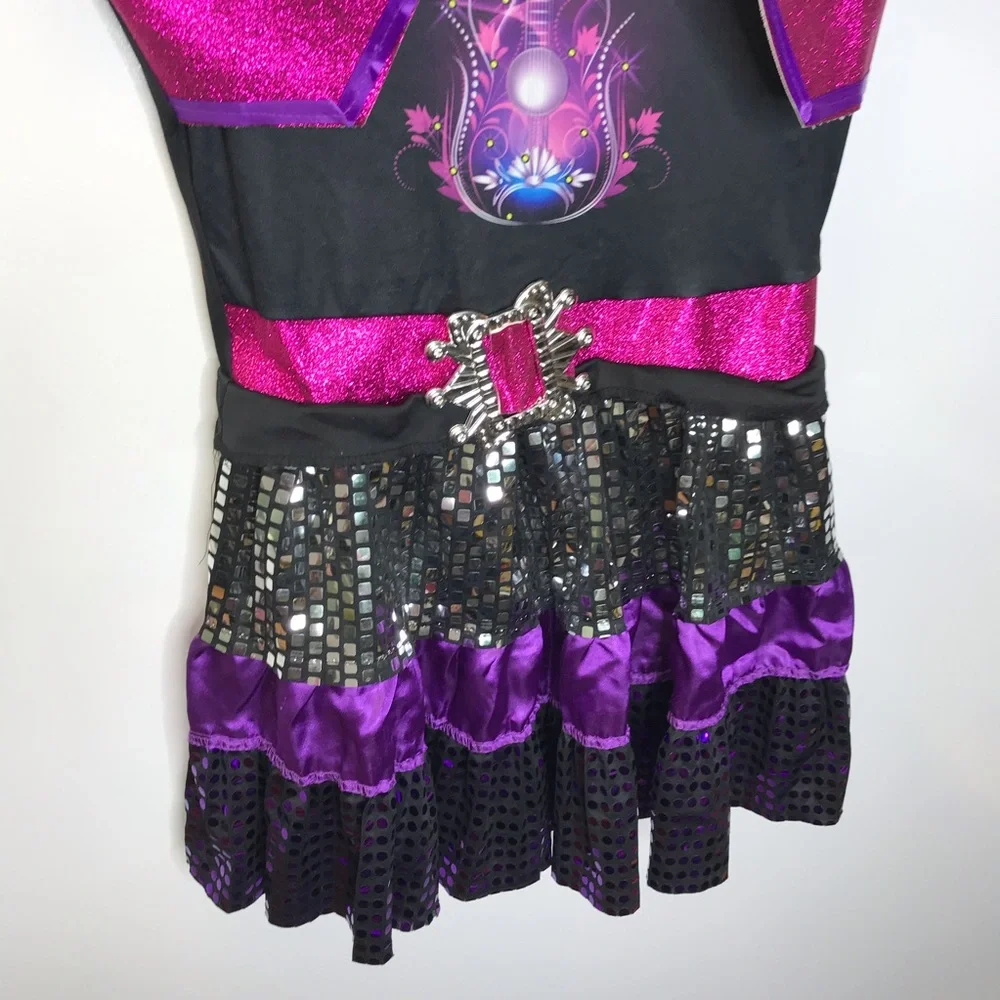 Rocker Girl dance costume dress black purple pink ruffles size small kids